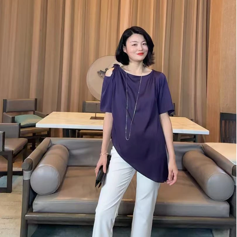 TANTAN 简约百搭宽松显瘦露肩衬衫1392