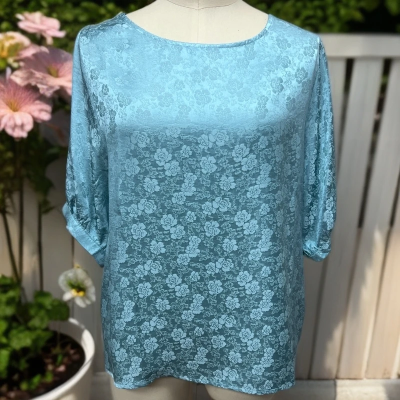 【026】重磅桑蚕丝提花小玫瑰简约百搭宽松衬衫休闲上衣5002-H27