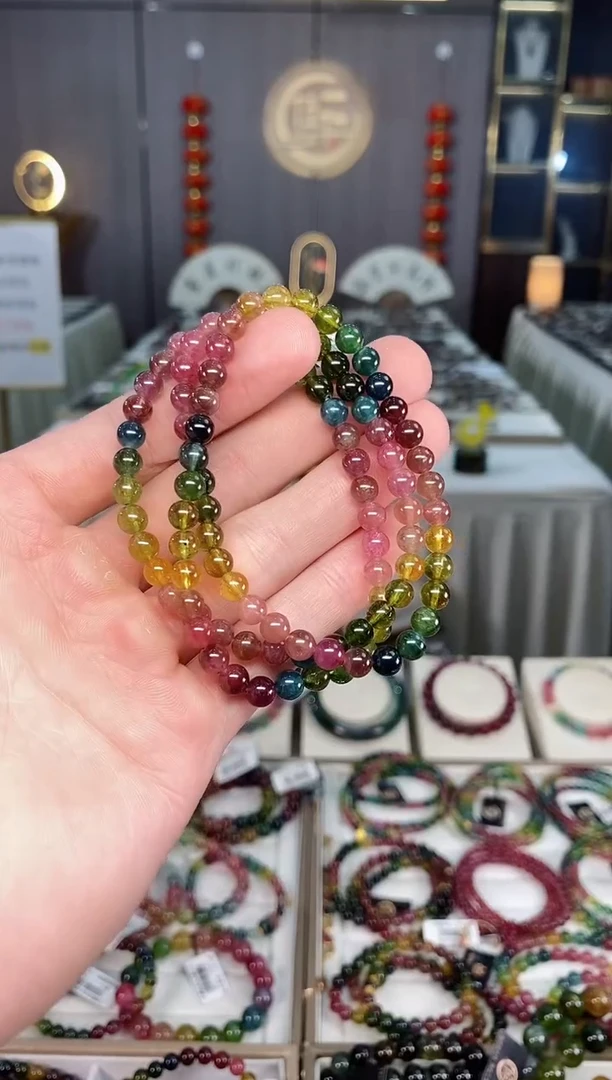 未镶嵌收藏级老矿碧玺色标三圈手串5mm+碧玺xion多样性发一条