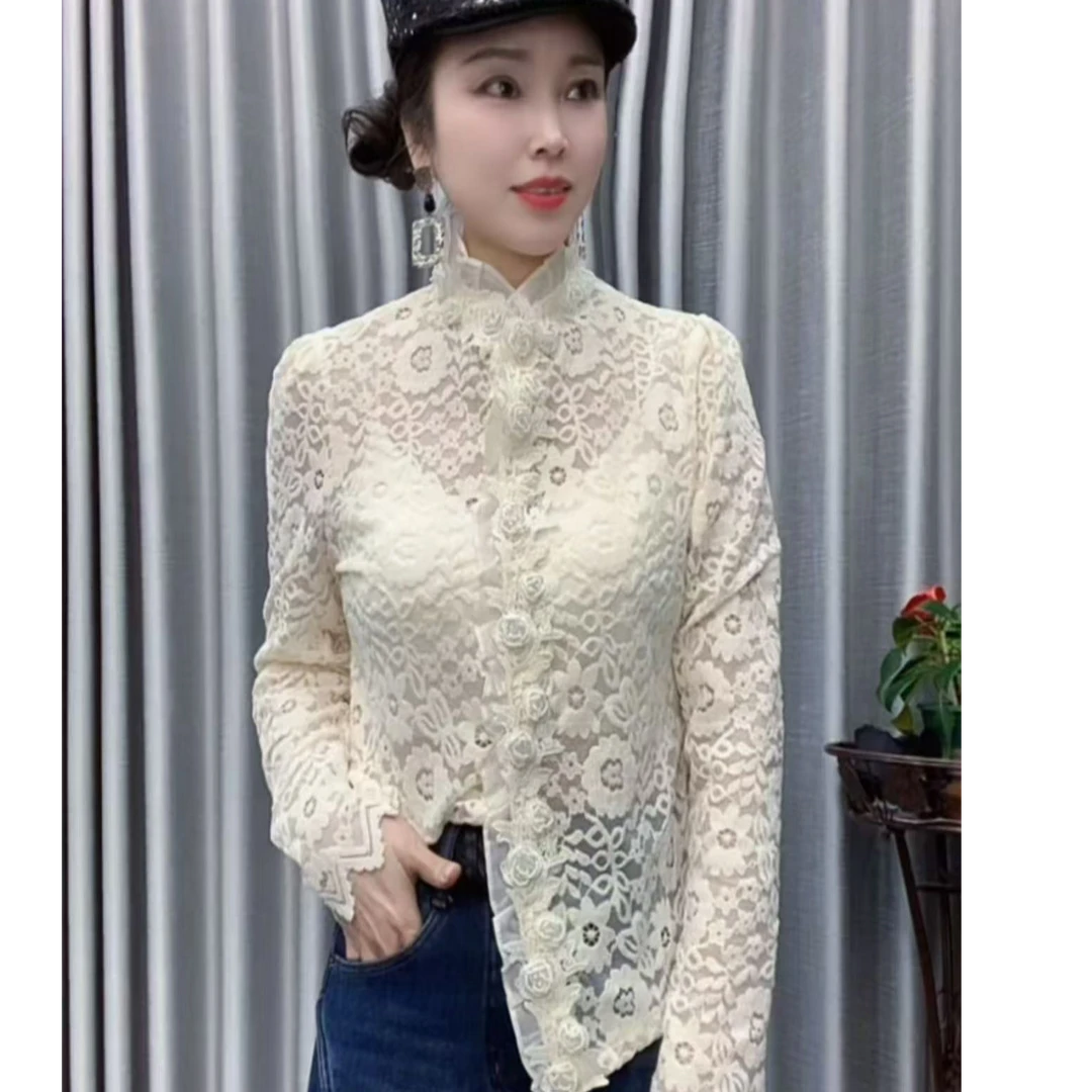 【懂你吴姐】6565新款提玫瑰花泡泡袖上衣