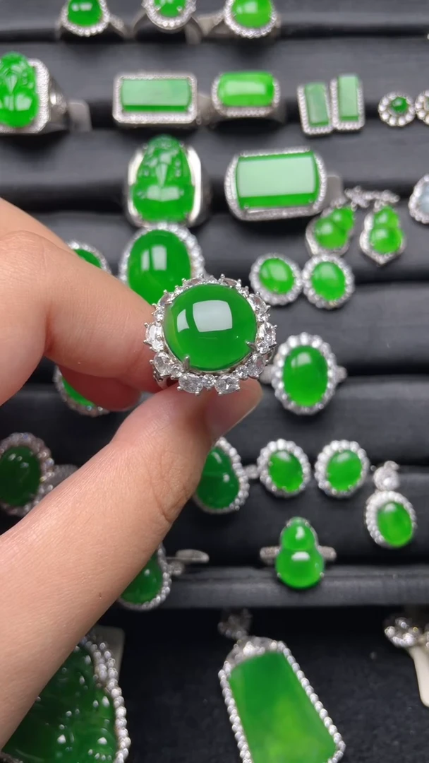 银S925镶嵌戒指翡翠翡翠