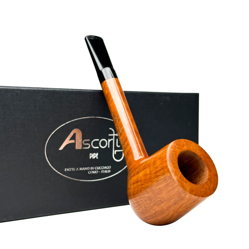 意大利Ascorti阿斯科蒂原木色光面细密牛毛纹直式手工石楠木烟斗