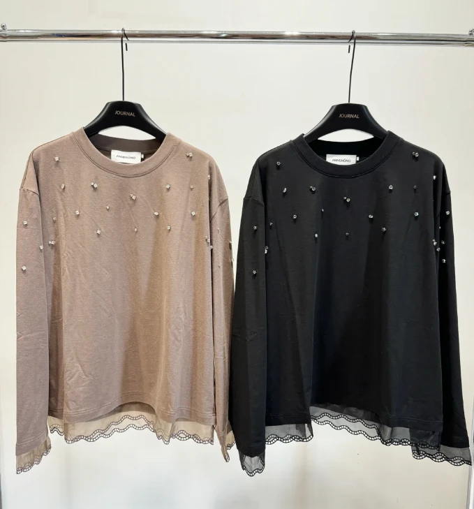 Annenono花边宽松百搭圆领长袖