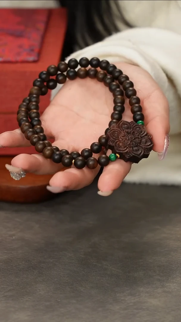 【闪购商品】沉香手串沉水级芽庄白奇雷击老料搭红土莲花沉香木雕