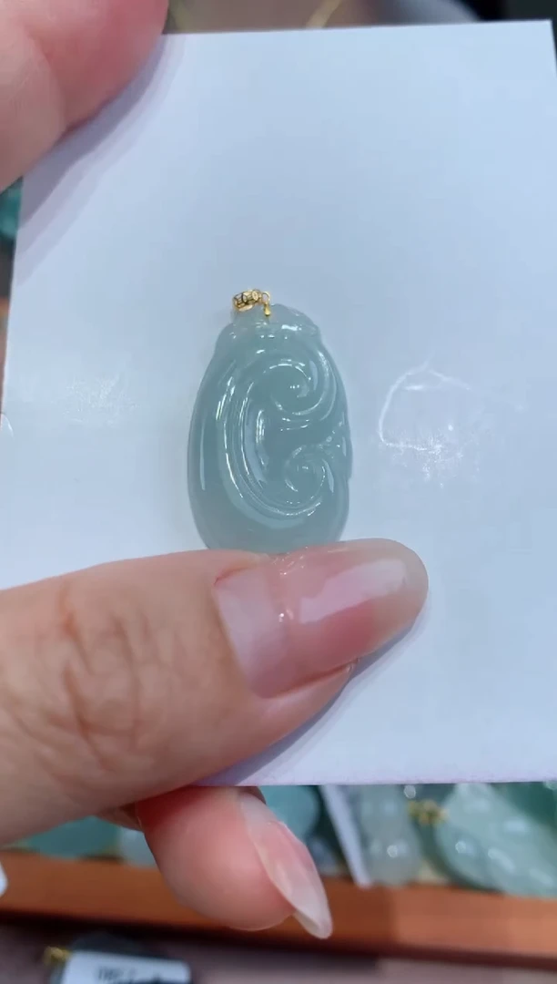 【闪购商品】翡翠颈饰18K金镶嵌天然缅甸a货翡翠