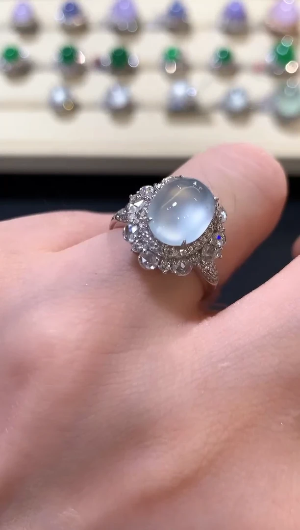 18K金镶嵌戒指翡翠b173