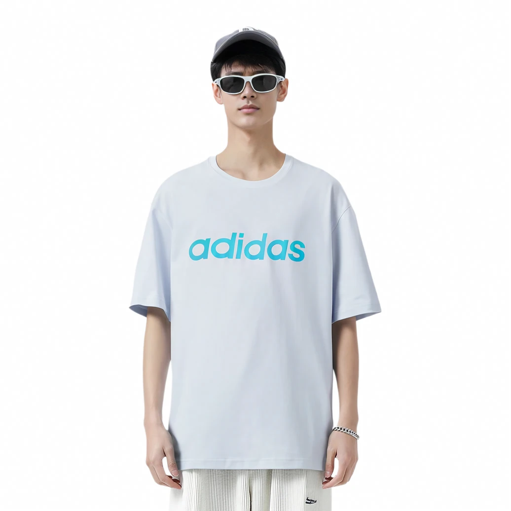 adidas 印花字母LOGO透气运动休闲训练短袖T恤男款JI5074 JI5075