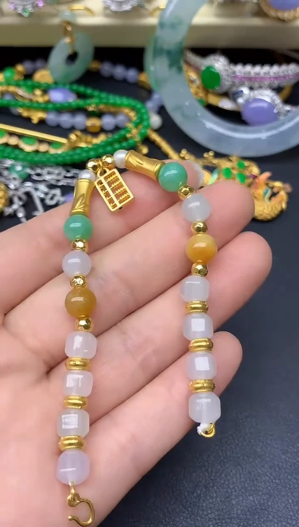 足金镶嵌手串翡翠667-雪姐翡翠天天见