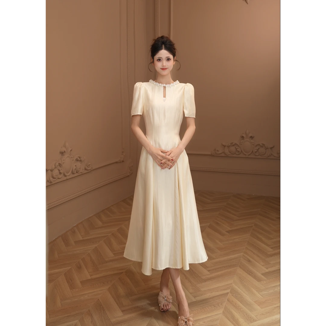 【柒老板定制】时尚设计感气质法式温柔小众收腰优雅连衣裙80219