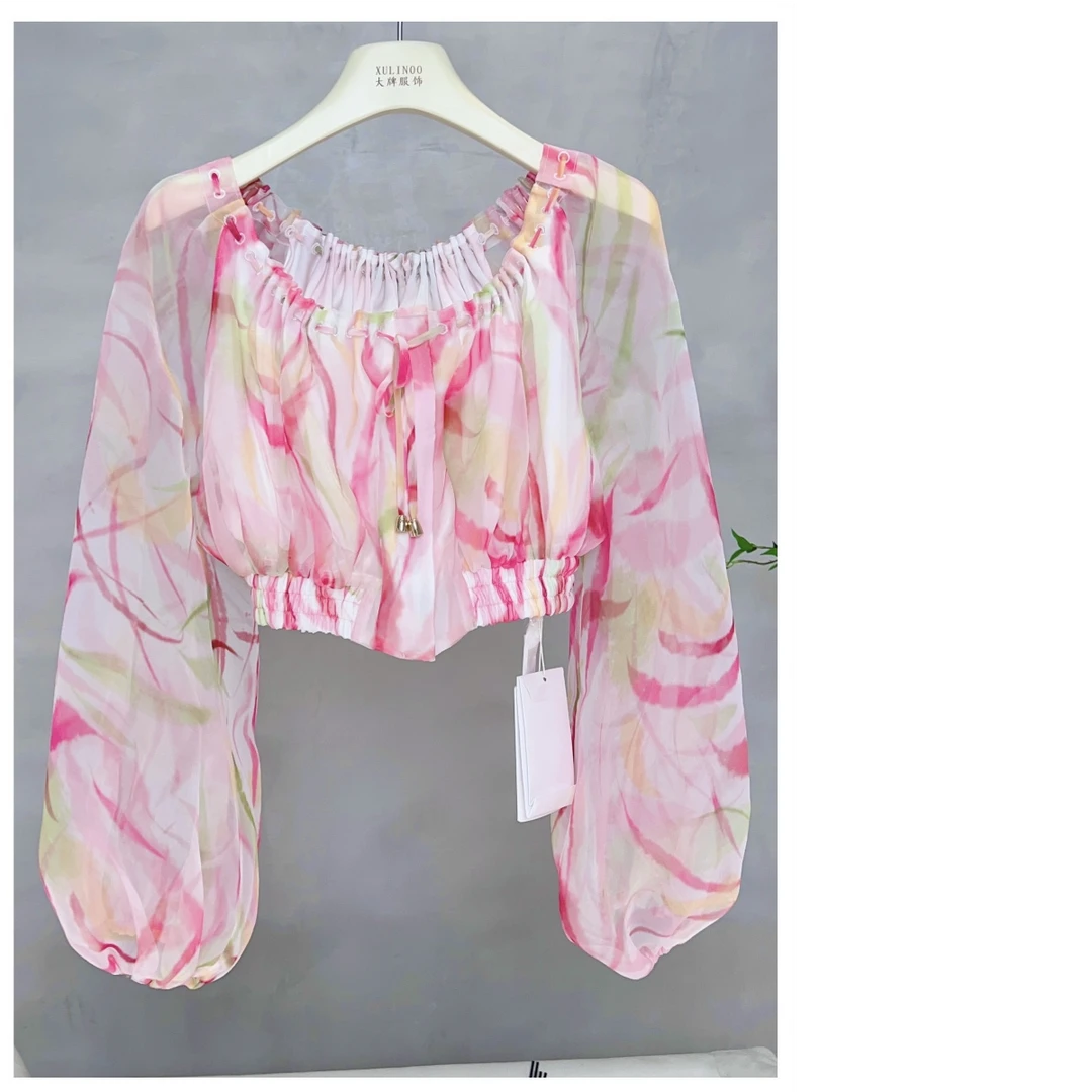 琳心丨春夏气质休闲女装碎花灯笼长袖套头衫 2997