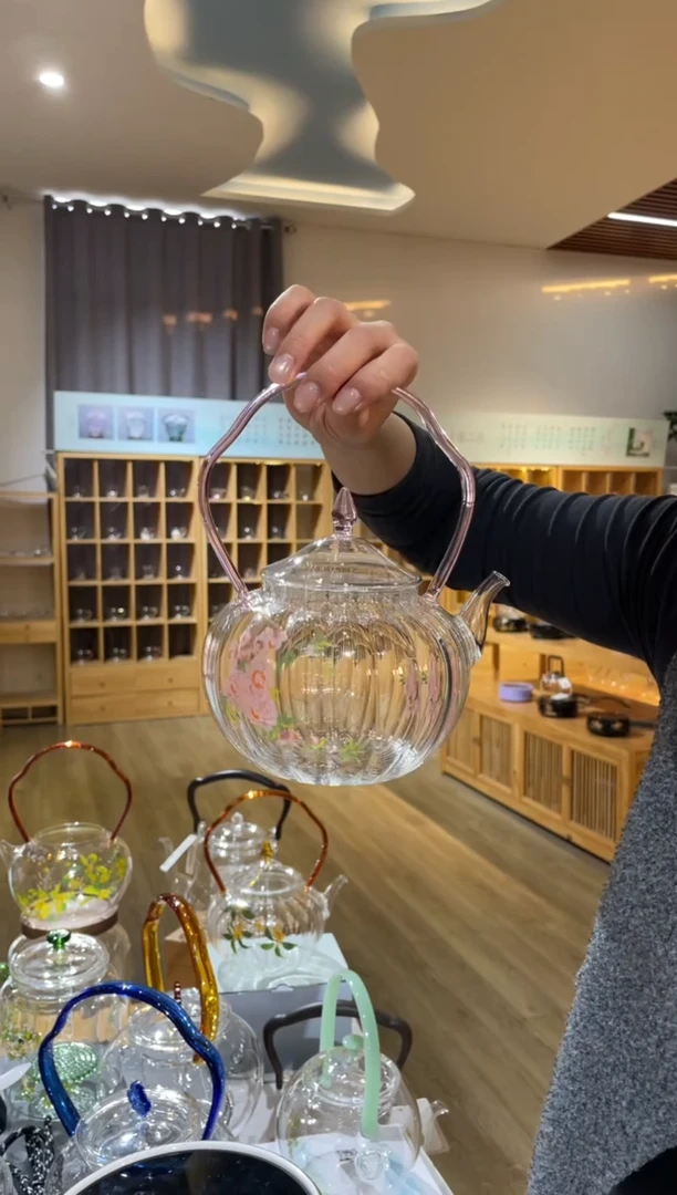 手工艺品玻璃金狮通运壶粉把瓜楞桃花