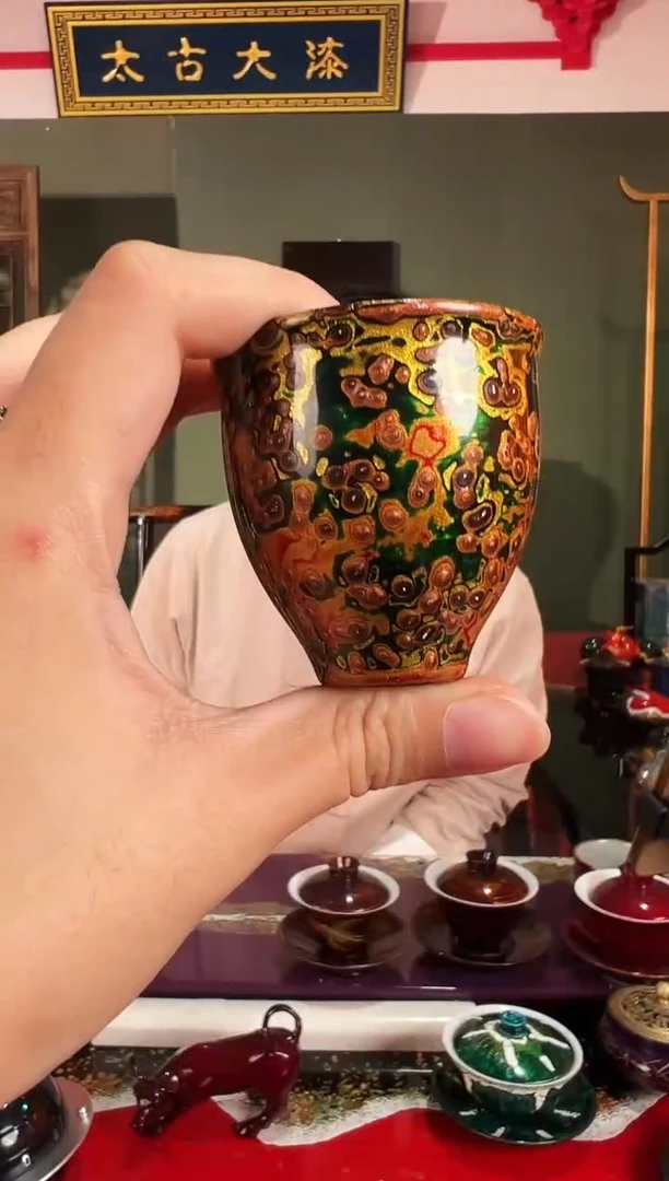 绿金螺钿一口杯-太古大漆