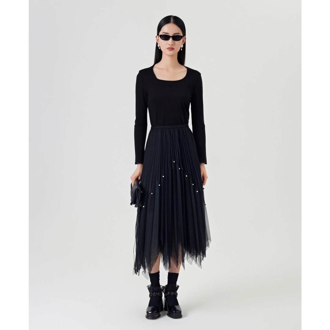 【ZOSOUL/佐色】气质长袖针织时尚方领T恤（223614857）