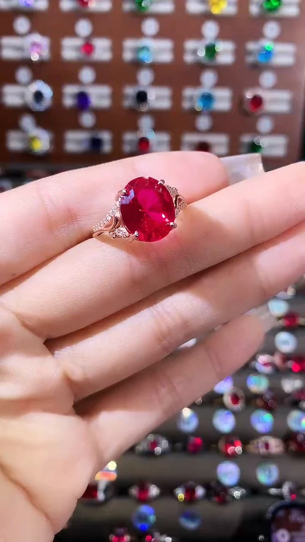 无925银鸽血红色戒指