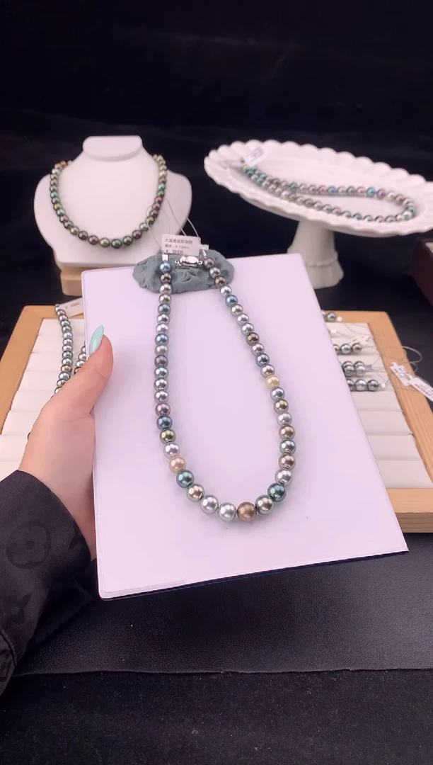 银S925镶嵌颈饰海水珍珠大溪地海水珍珠项链8-11mm