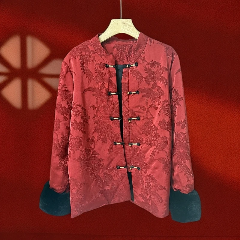 <<非遗美学>>新中式复古提花獭兔毛国风夹棉外套T1389