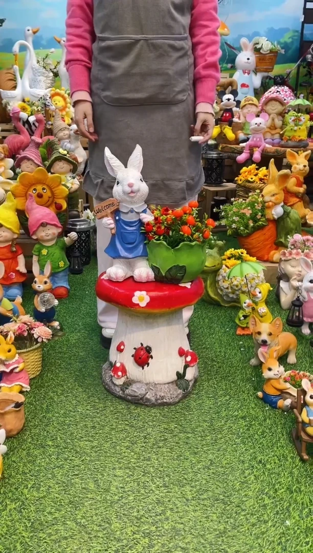 【闪购商品】红陶兔子花盆+蘑菇凳