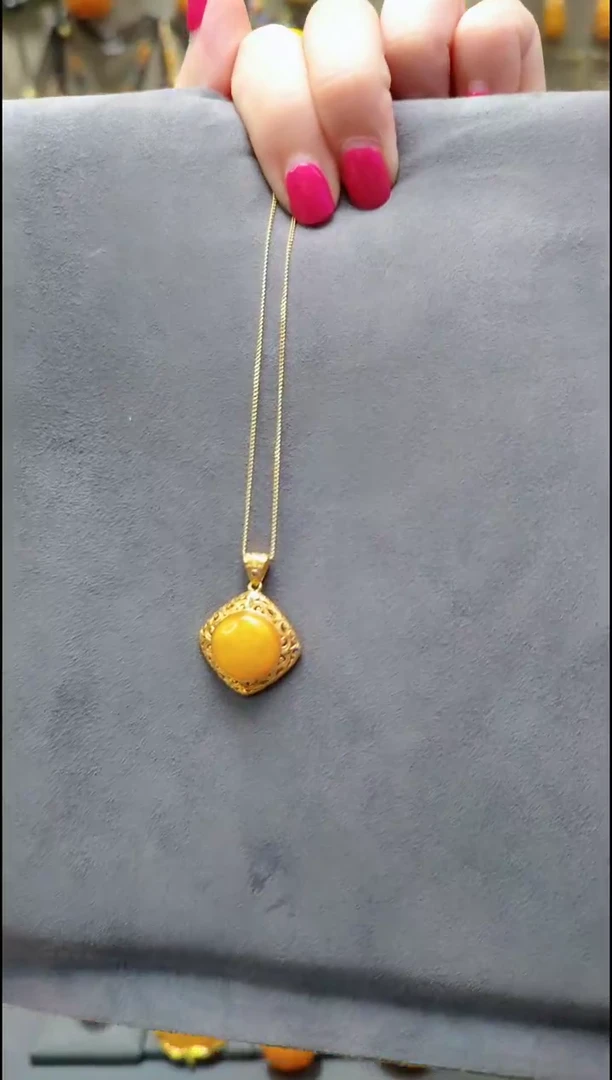 银S925镀金镶嵌吊坠(赠链)蜜蜡﹣A212蜜蜡吊坠