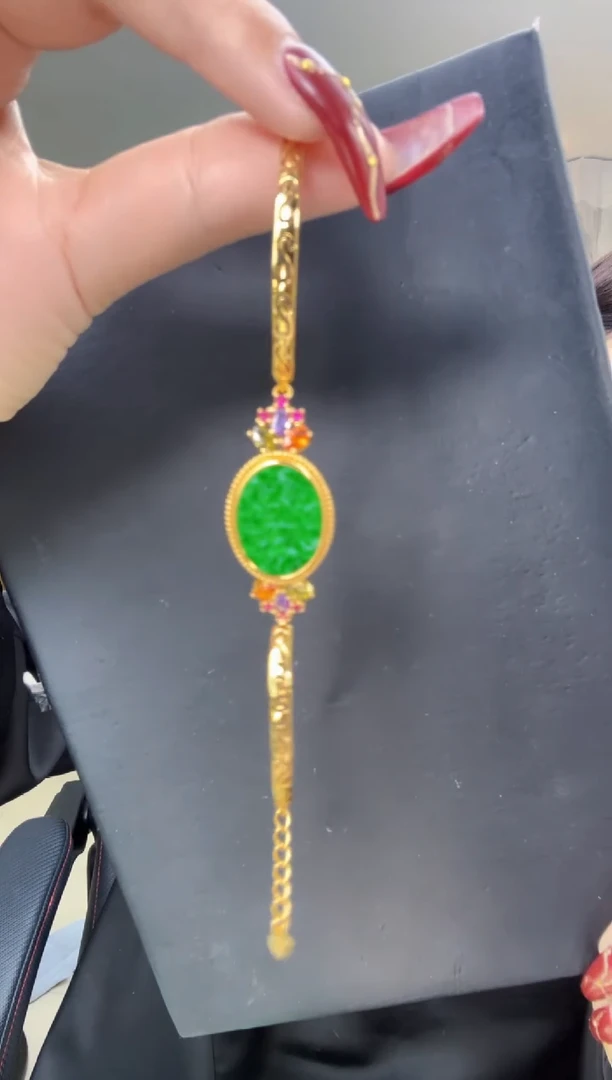 【闪购商品】翡翠手链银S925镀金镶嵌天然缅甸A货翡翠手链