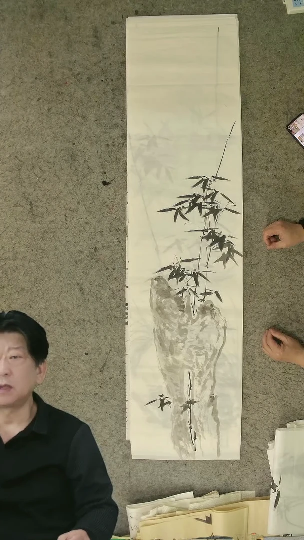 国画四尺对开  墨竹条屏 34*138cm