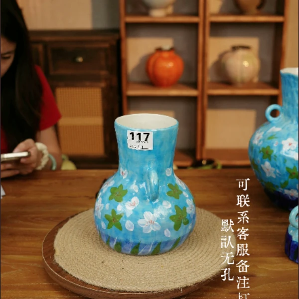 117景德镇手工复古陶瓷花瓶花器摆件高19.5cm口径8.5cm
