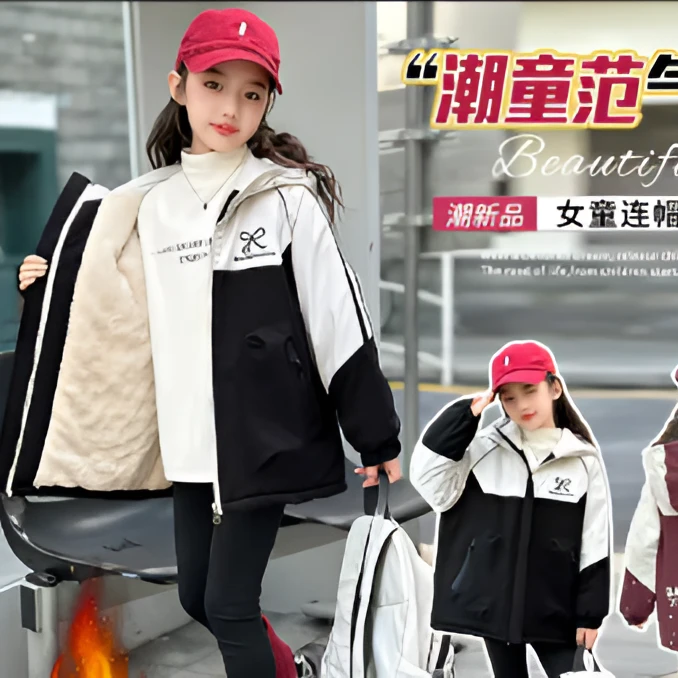 【丫丫童品】拼色派克棉服年服女童冬季外套童装-G332