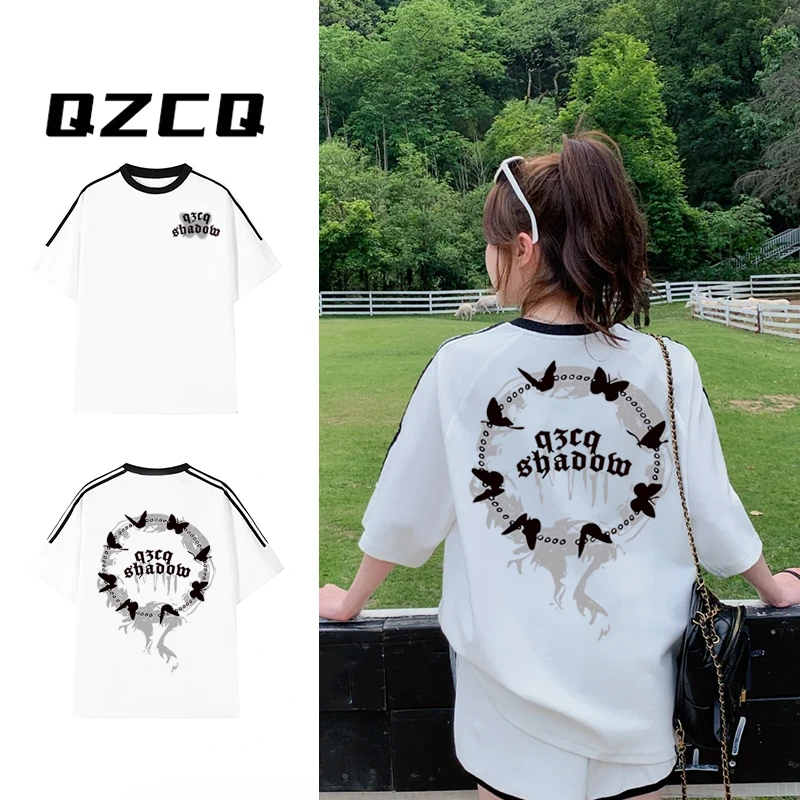 【纯棉】百搭宽松582男女同款港风三条杠短袖t恤韩版潮休闲上衣圆领