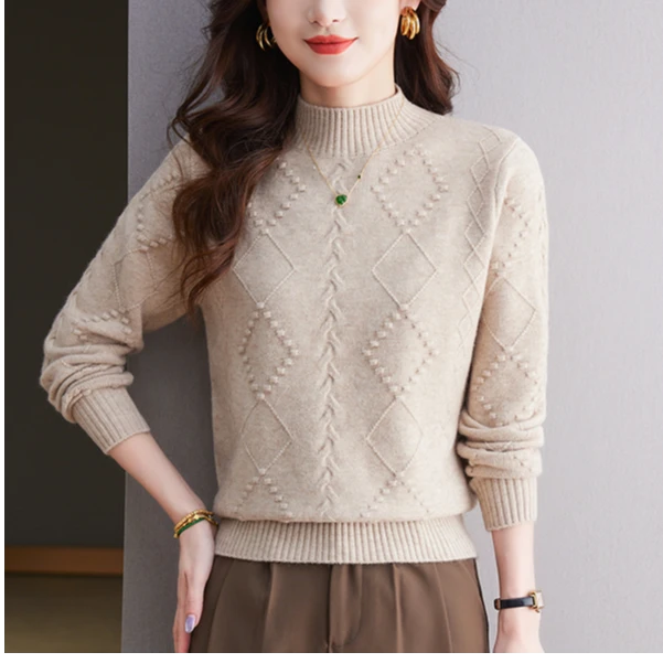 【羊毛衫】洋气百搭半高领冬季女纯色长袖毛衣宽松时尚加厚套头上衣