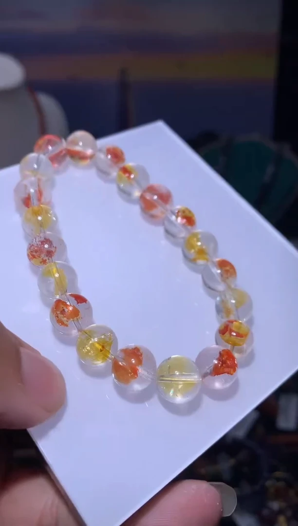 未镶嵌珠宝半成品水晶锦鲤胶花圆珠手串，10m