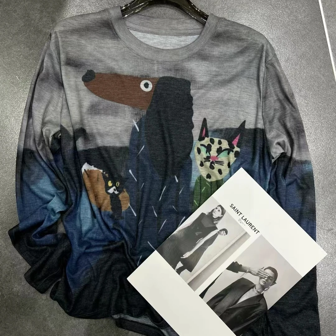 『雨美 Show』00233休闲百搭猫狗涂鸦长袖