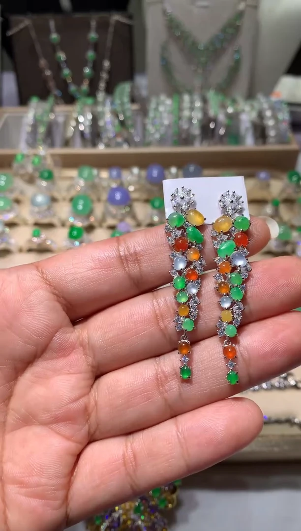 银S925镶嵌翡翠耳饰耳坠