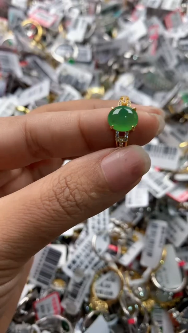 银S925镶嵌戒指翡翠10     9