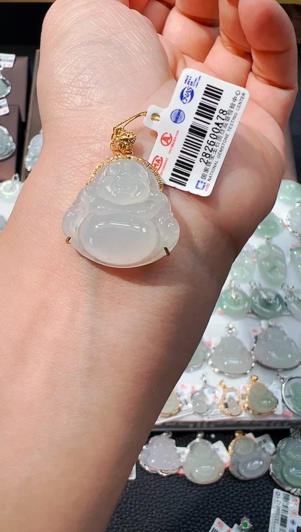 翡翠18K金镶嵌吊坠(不含链)佛公吊坠A78