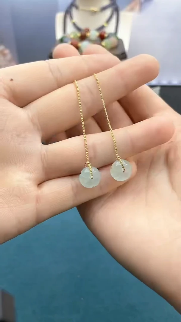 【闪购商品】翡翠耳饰14K金镶嵌南瓜耳线