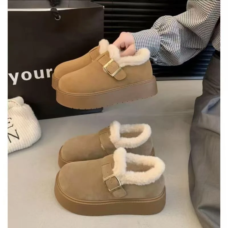 B【运费险+现货】雪地靴棉鞋秋冬加绒一脚蹬女鞋纯色冬季休闲风