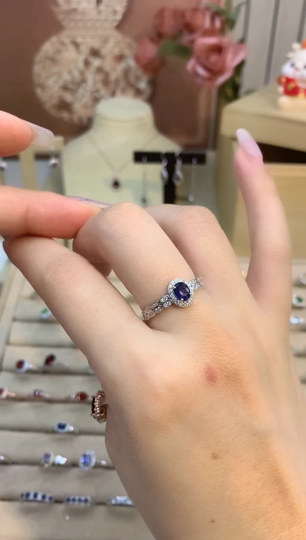 戒指蓝宝石银S925镶嵌蓝宝石