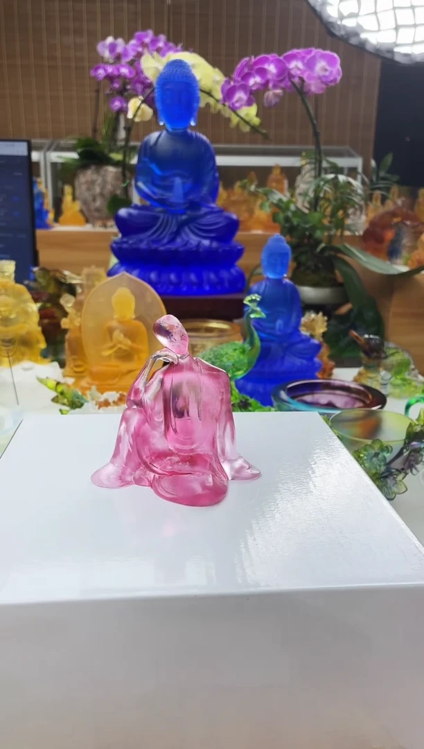 手工艺品琉璃粉色无相佛9*9公分