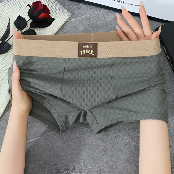 夏季冰丝男士内裤薄款凉感透气四角格纹提花中腰男款透气平角短裤