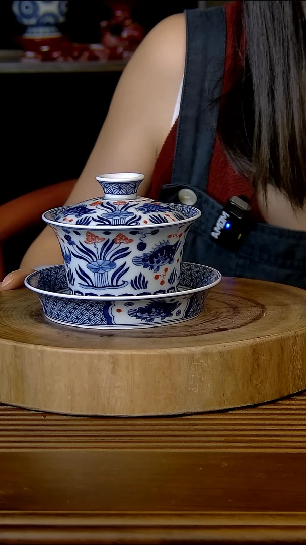 景德镇陶瓷鱼藻纹单盖碗茶器