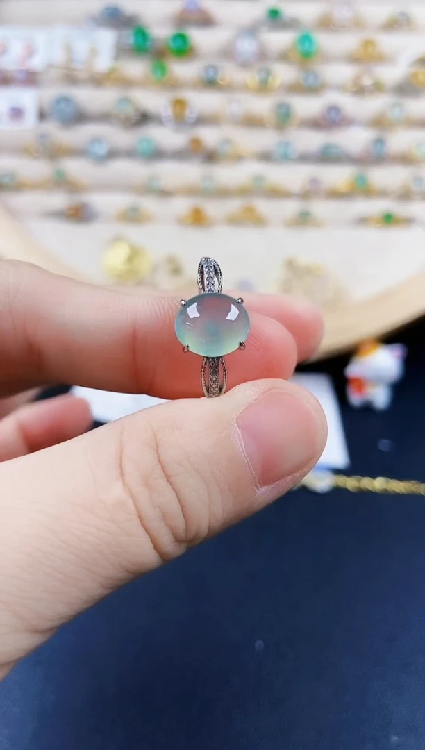 翡翠戒指银S925镶嵌45689