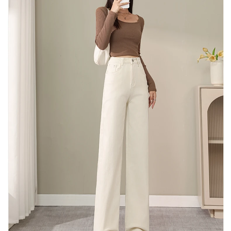 加长女高个子白色窄版阔腿牛仔裤春秋2025年新款超长直筒裤