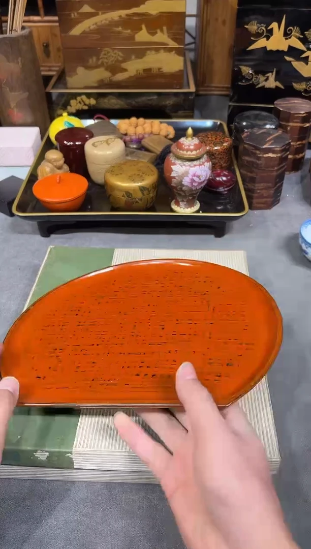 根来塗 半月茶盘