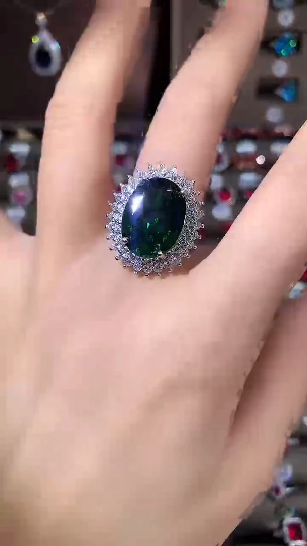 无925银莎弗莱绿色戒指