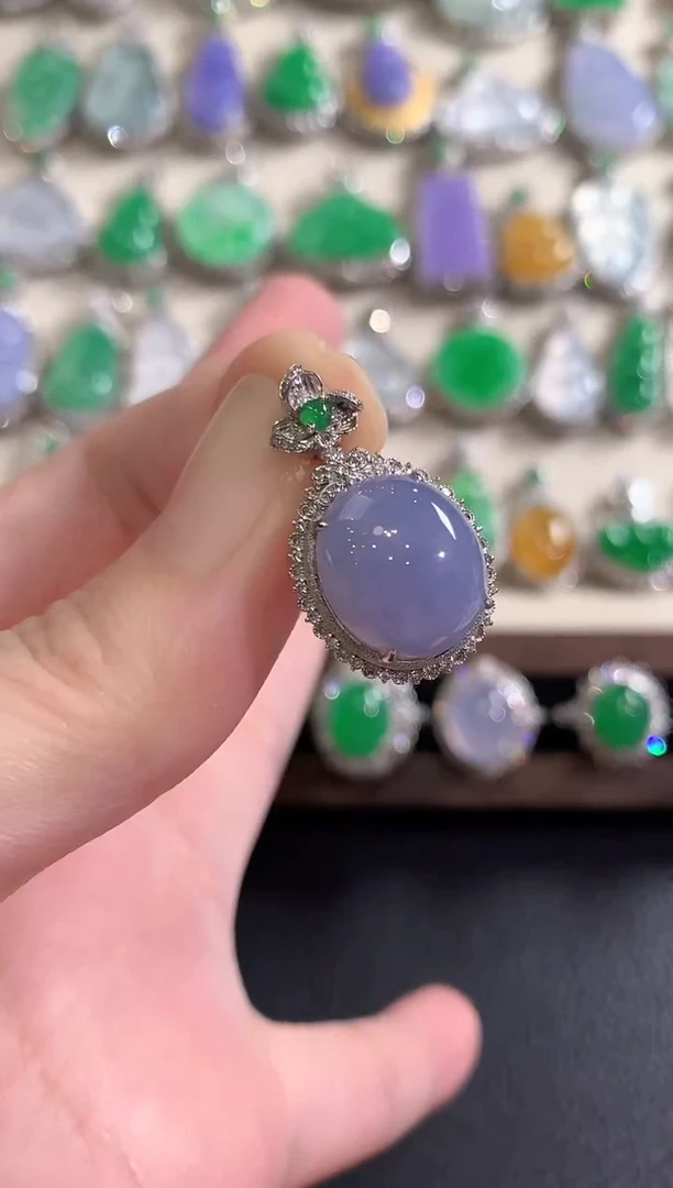 吊坠(不含链)18K金镶嵌翡翠冬日珠宝Q61紫货有色差