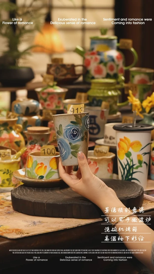 陶瓷913景德镇高温釉下彩绘设计师款式