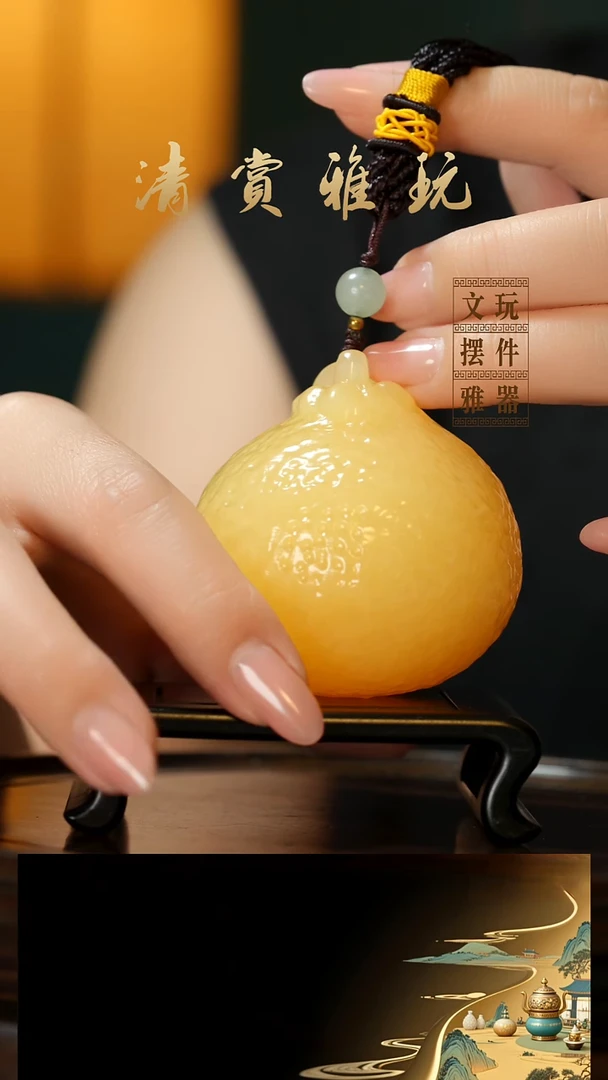 玉《金田黄大吉大利》手把件摆件