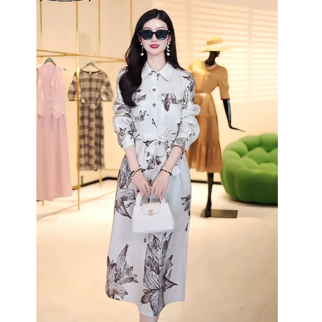 AMASS/阿玛施夏夏天薄款单排扣气质显瘦国风淡雅碎花连衣裙550021