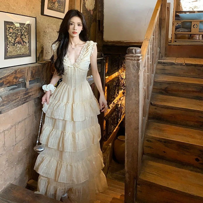 【小小韩】初恋秀智 初夏简约气质慵懒优雅设计感法式连衣裙/4068