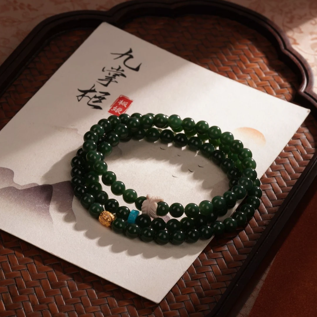 天然碧玉多圈蓝碧手串—多样性发其一18k金配饰约6mm