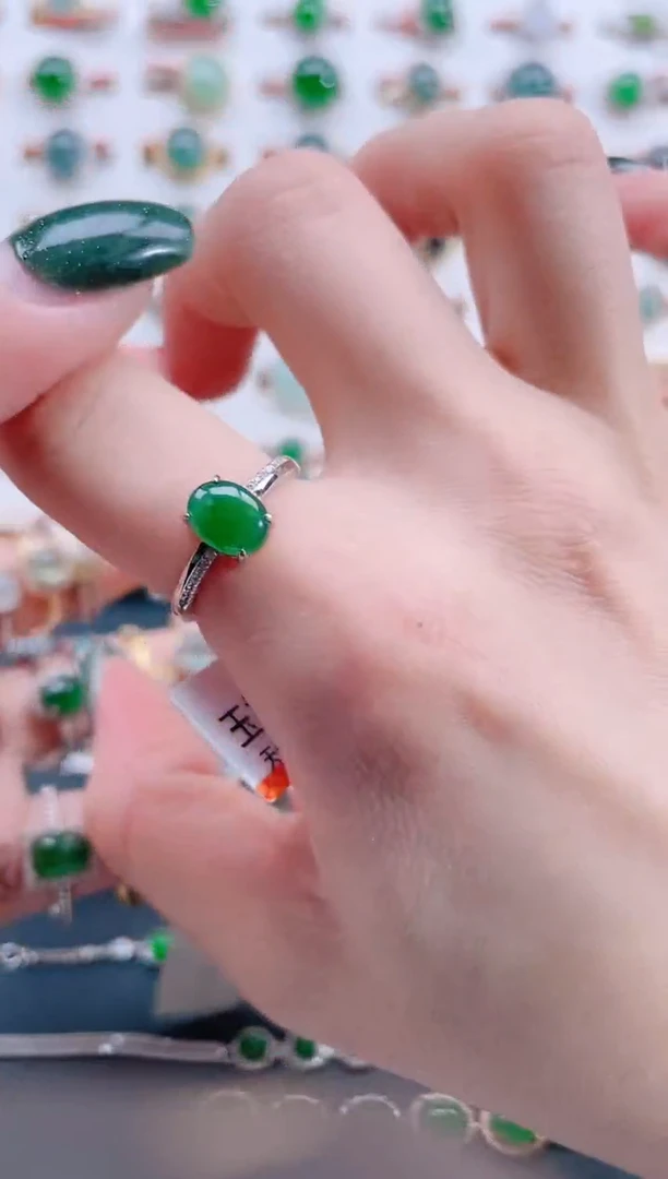 银S925镶嵌戒指翡翠天然翡翠